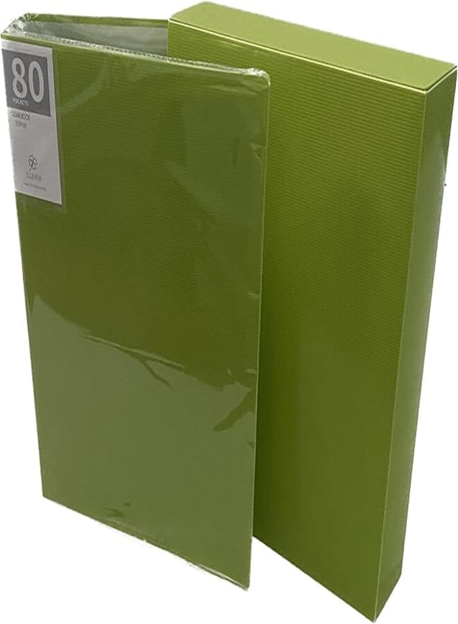 Clever 80 Crystal Clear Pockets Stripped Clear Book with Box, A4 Size, Green